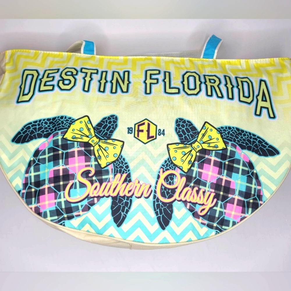 Vintage Destin Florida 1984 Beach Vacation Travel Shopping Sea Turtle Tote Bag
